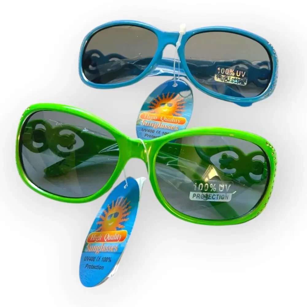 Kids Sunglasses 100% UV Protection Green & Blue Retro Frames With Glitter Detail